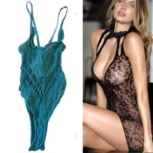 Bundle of Two - Sheer Teddy & Black Rhinestone Minidress Dancewear Lingerie NWOT